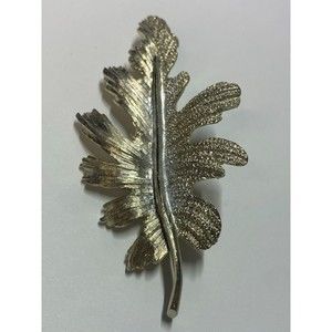 Beautiful Textured Silver Leaf Pin Brooch 2.5" Feather Well-Detailed